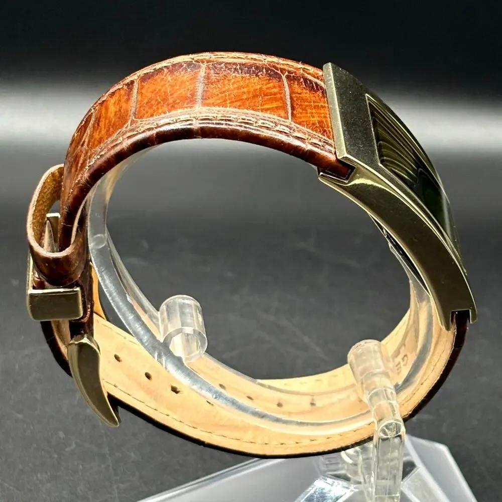 Kenneth Cole Reaction KC1398 Digital Gold Tone Brown Embossed Leather Watch Y2K